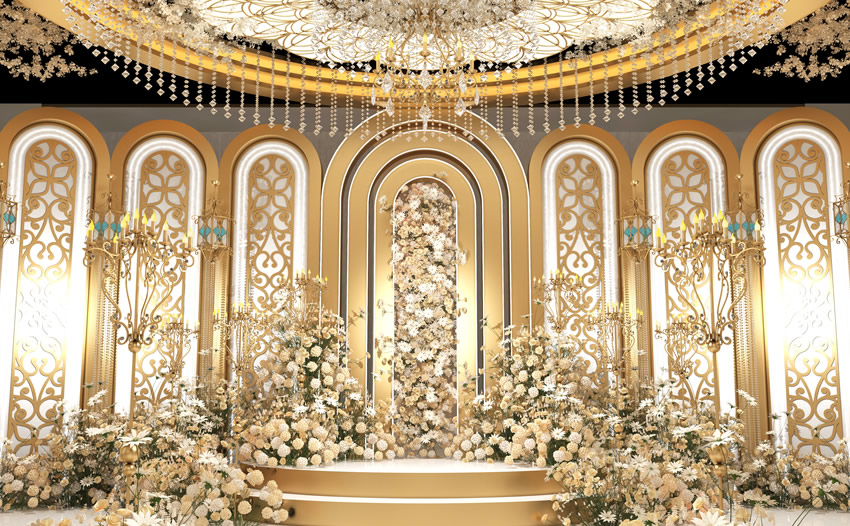 荣县香槟色调婚礼堂效果展示